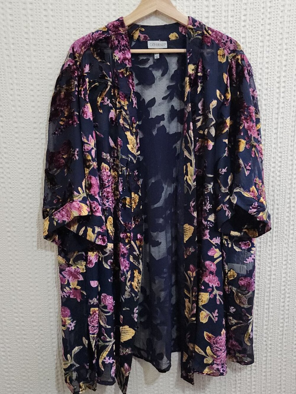 Catherines Velvet Burnout Floral Sheer Kimono Festival Whimsigoth Boho 4X/5X - Picture 2 of 13